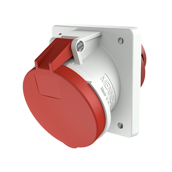 Socle de prise semi-encastré inclinaison 20° 63A 4P 400V avec pilote IP44